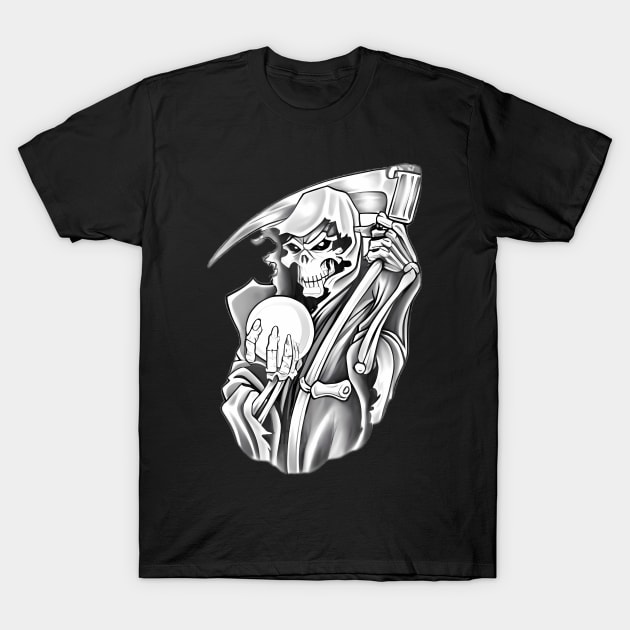 Grim Reaper Death Shirt Black and White T-Shirt by joyjeff